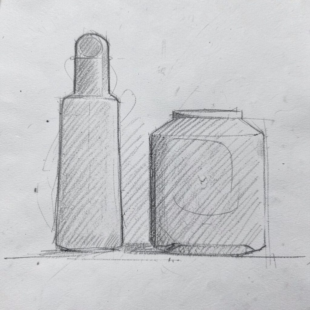 Circular badge sketched as a folded calendar page in charcoal and warm gray